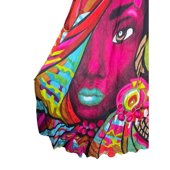 Jack Pot Abstract Art Dress OS Rayon Handkerchief Hem Colorful Graphic Face Boho - Picture 11 of 14